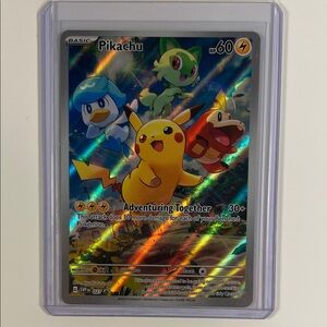 Pokemon Trading Card - Pikachu with Green, Blue, Red Accents